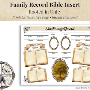 Bible Insert Printable: Family Record Page — Rooted in Unity (Digital Download)
