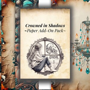 Crowned in Shadows Paper Add-On | 5 Page Gothic Junk Journal Printable | Dark Royalty Digital Paper Pack | 8.5x11&quot; Vintage Fantasy Download