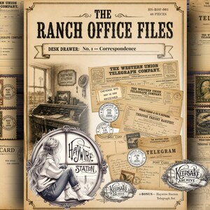 Western Ranch Office Ephemera Kit | Vintage Telegrams, Documents, Junk Journal Supplies (Digital Download)