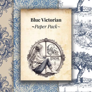 Blue Victorian Pattern Paper | 3-Page Printable Add-On Pack | Vintage Junk Journal Backgrounds | Digital Scrapbook Paper | Instant Download