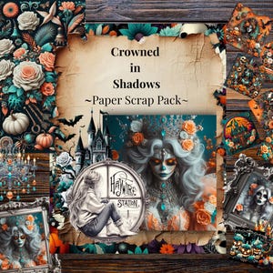 Crowned in Shadows - Gothic Digital Paper Pack, Dark Royal Junk Journal Pages, Printable Scrapbook Ephemera, Haunted Victorian Art
