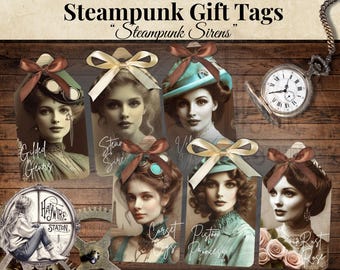Steampunk Gift Tags: Steampunk Sirens Collection | Victorian Industrial Printable Labels (Digital Download)