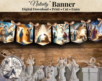 Christmas Nativity Banner: 6-Flag Printable Garland (Digital Download)