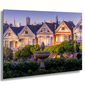 Painted Ladies San Francisco Print With Downtown Skyline And Fountain Victorian Houses Wall Art Alamo Square Sunset California Photo