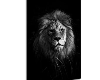 Black and White Lion Portrait Art Print, African Safari Photography