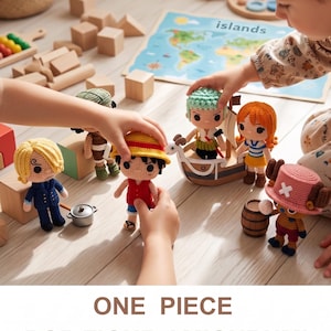 One Piece Amigurumi Mönsterpaket PDF, Luffy Zoro Nami Sanji Chopper Usopp Virkmönster, Funko Pop Dockmönster