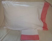 Lovely handmade pillow cases Pure white with red checked trim Flannel