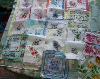 Vintage style Floral handkerchiefs; 1 dozen different handkerchiefs- various assortments