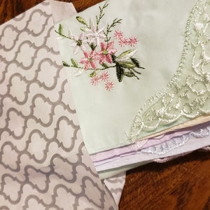 Lovely pastel colored handkerchiefs with embroidery and lace on one corner cotton soft colors set of 5 image 4