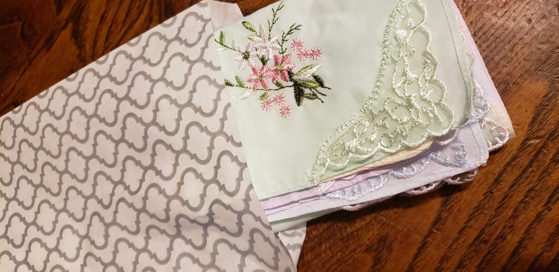 Lovely pastel colored handkerchiefs with embroidery and lace on one corner cotton soft colors set of 5 image 4