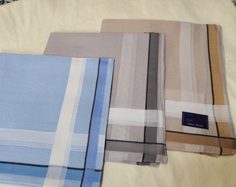 Men's cotton handkerchiefs, dozen men's light colored tan, gray, blue with stripes