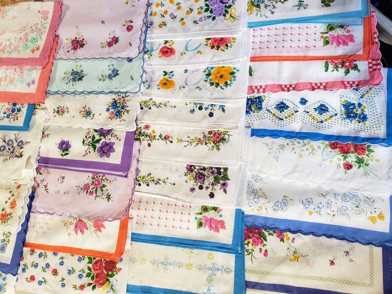 Set of 6 new vintage style Floral handkerchiefs Every assortment is different image 9