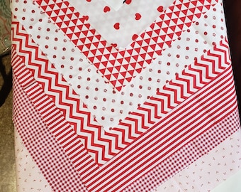 Fabric squares lot of 8 pieces; HEARTS theme; red & white; 19.5" square