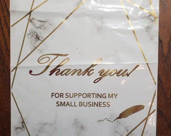 10 x 13 poly mailers' poly bags; shipping; white and gray marble & gold; Thank you for supporting my small Business; tough mailer