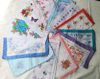 12 Women's handkerchief  Vintage style Floral;  different designs & colors- wedding, handkerchiefs,  hankie curtain valance.