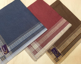 Men's cotton handkerchiefs, dozen men's dark colored; navy, burgundy and brown