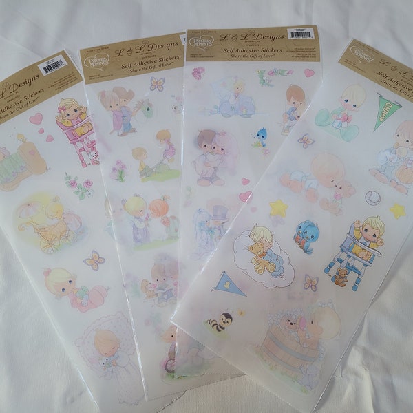 Precious Moments stickers; 4 different sets!  large sheets; Friends, Wedding, Baby Boy & Baby Girl