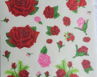 Pegatinas de rosas rojas pintadas a mano: Calcomanías florales para scrapbooking