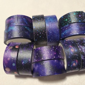 Dark blue night sky washi tape set; pretty designs; 12 rolls!  decorative tape; journaling, scrapbooking