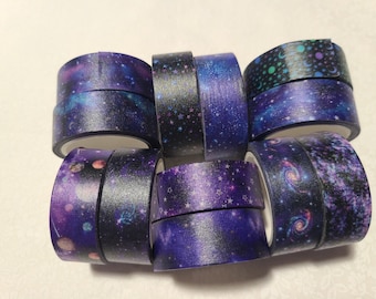 Set de cintas washi de cielo nocturno: estrellas, planetas y galaxias (12 rollos)