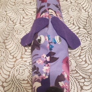 Dachshund draft stopper; draught excluder; Dog light blocker; purple floral fabric ; pre filled