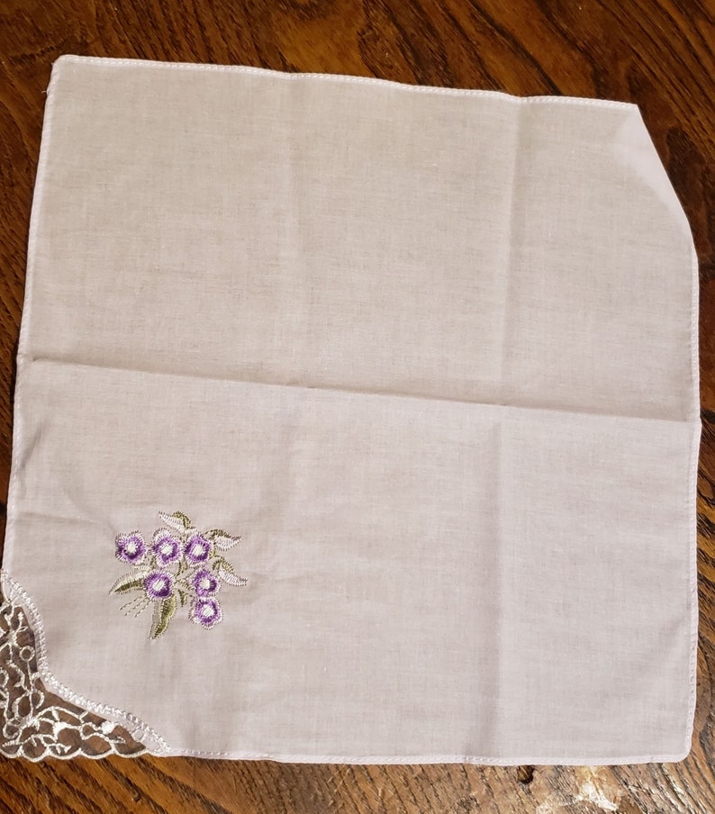 Gift boxed cotton handkerchiefs with embroidered flowers and lace corner 6 per box image 5