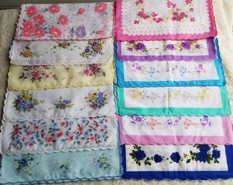 Handkerchief lot of 50 Vintage style Floral handkerchiefs;  handkerchief women's floral cotton
