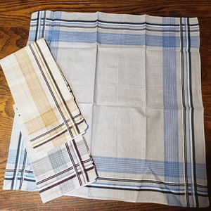 Men's cotton handkerchiefs, dozen men's light colored tan, gray, blue with stripes image 6