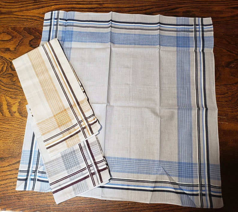 Men's cotton handkerchiefs, dozen men's light colored tan, gray, blue with stripes image 6