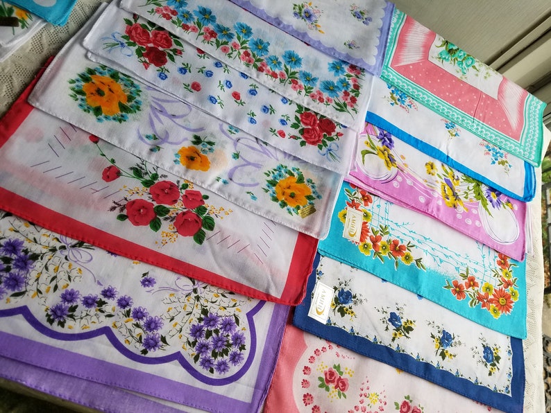 Set of 6 new vintage style Floral handkerchiefs Every assortment is different image 2