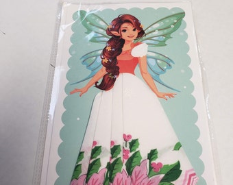 Handkerchief card; fairy greeting card; useable hankie; old fashioned; hankie skirt; large poinsettias; white & pink