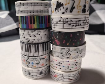 Music washi tape set; pretty designs; 12 rolls!  decorative tape; journaling, scrapbooking