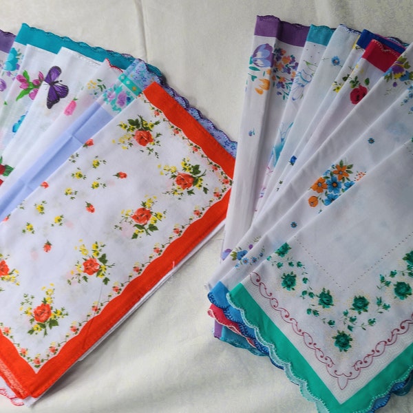 12 chusteczek w kwiaty; nowe chusteczki damskie w stylu vintage; tuzin