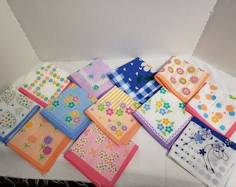 Set of 12 ladies' cheery bright handkerchiefs