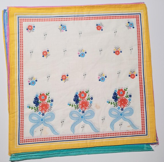 花柄ハンカチ12枚、14インチサイズ、4色、すべて綿製 - Etsy 日本