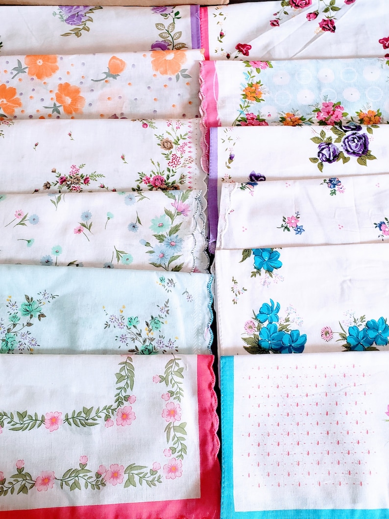Set of 6 new vintage style Floral handkerchiefs Every assortment is different image 1