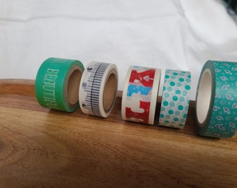 Washi tape bundle- set of 5 rolls; decorative tape; journaling, scrapbooks, junk journals; aqua, turquoise set