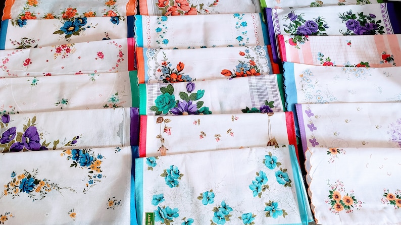 Set of 6 new vintage style Floral handkerchiefs Every assortment is different image 5