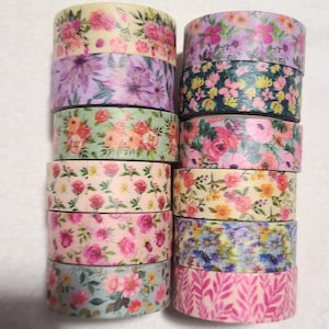 Zestaw pięknych kwiatowych taśm washi; ładne wzory; 12 rolek! Taśma dekoracyjna; do dzienników, scrapbookingu