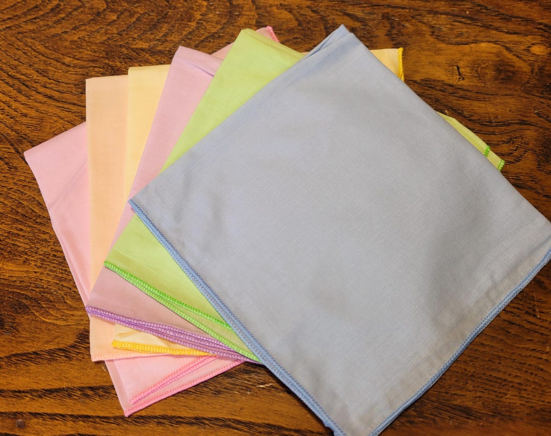 Solid Color Pastel Colored Handkerchiefs, All Cotton; Set of 6; Serged ...
