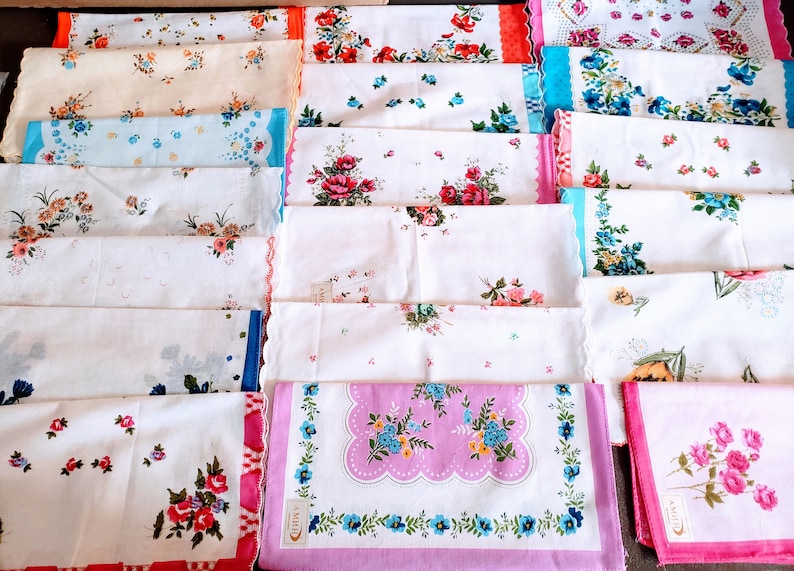 Set of 6 new vintage style Floral handkerchiefs Every assortment is different image 3