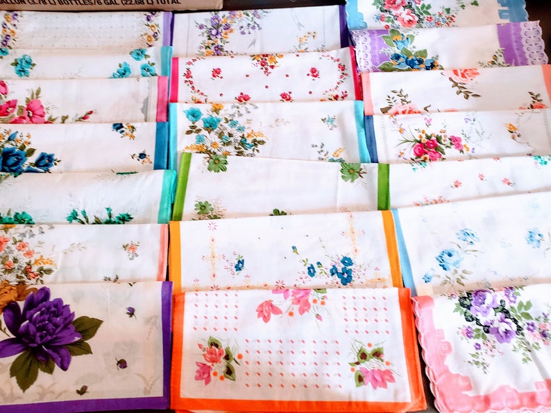 Set of 6 new vintage style Floral handkerchiefs Every assortment is different image 6