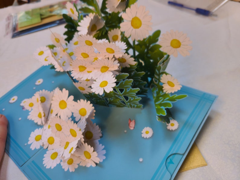 Daisy Pop up Card: Blue Greeting Card With Envelope - Etsy