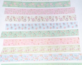 Conjunto de fita adesiva washi para festa do chá: rolos de scrapbook rosa e verde (12 rolos, 15 mm x 5 m)