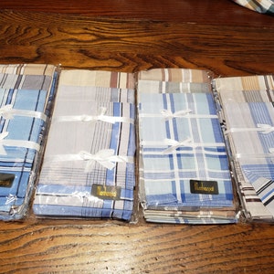 Men's cotton handkerchiefs, dozen men's light colored tan, gray, blue with stripes image 5