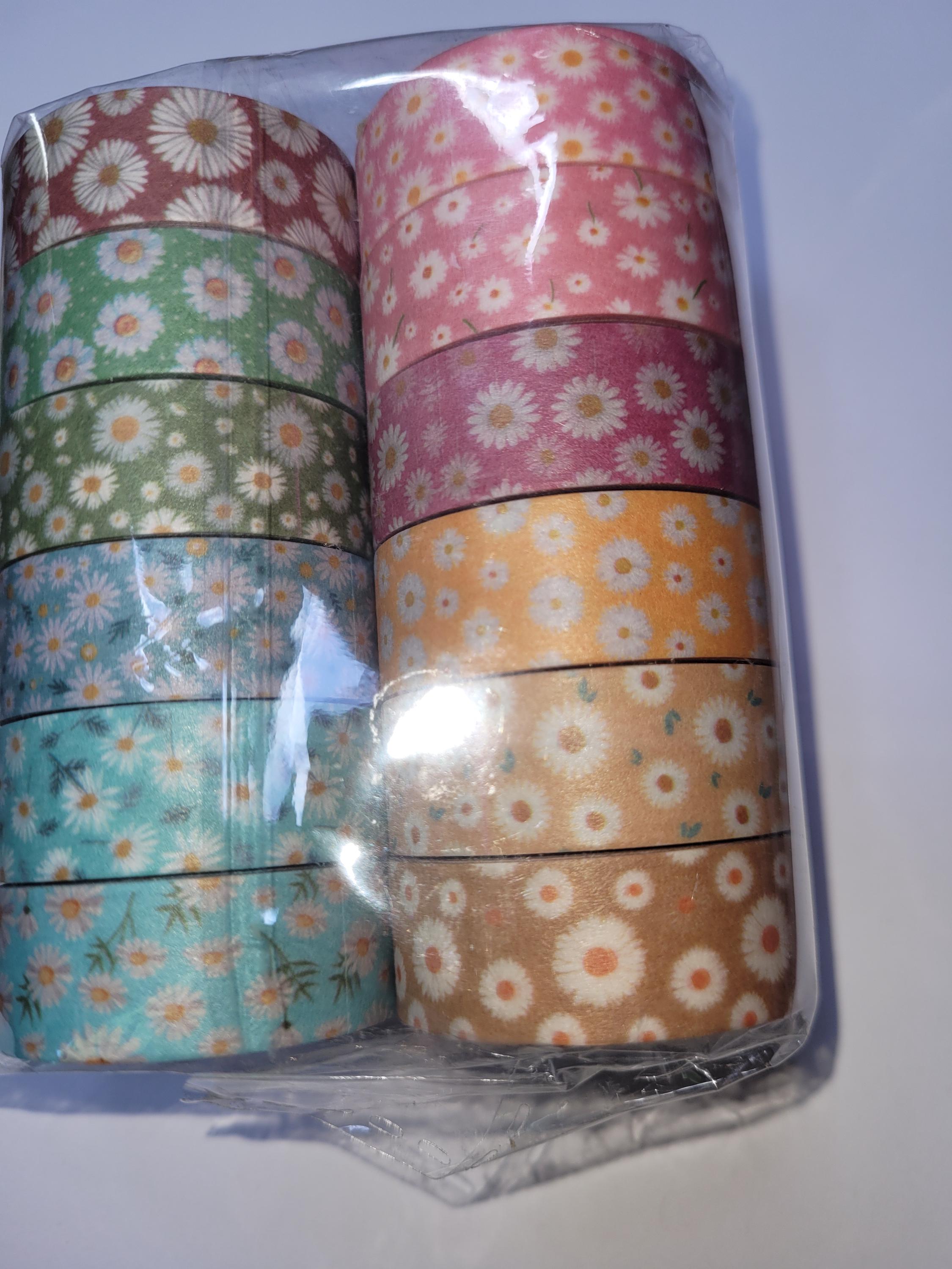 Daisies Theme Washi Tape Set; Pretty Designs & Colors! 12 Rolls 