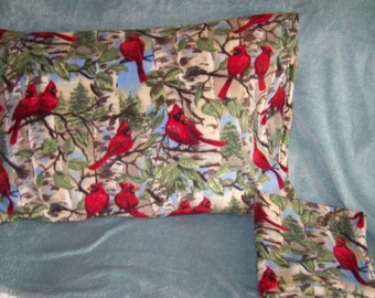 So cozy & warm fleece pillow cases in standard size; cardinals in trees; winter