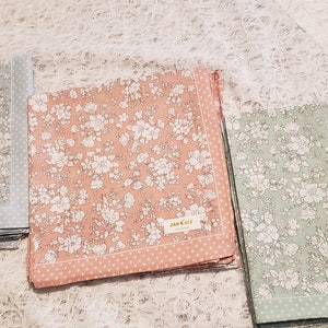 Large floral handkerchief set of 4; 18&quot; square; polka dot border;  napkins, kerchief, versatile