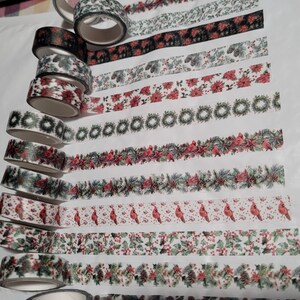 Christmas, poinsettia & cardinal washi tape set; pretty designs; 12 rolls!  decorative tape; journaling, scrapbooking