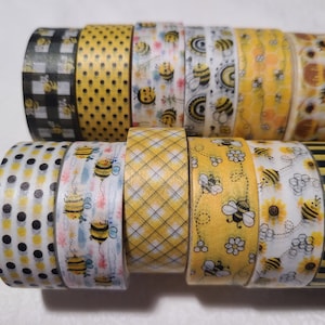 Gele en zwarte bijen thema washi tape set; mooie ontwerpen; 12 rollen! decoratieve tape; dagboekschrijven, scrapbooking